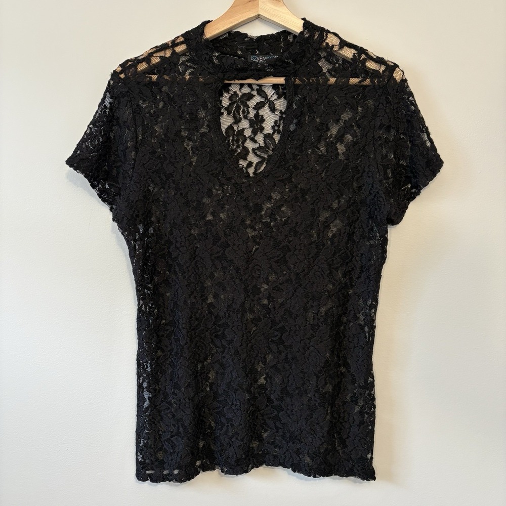 Vtg Love Mood Black Lace Keyhole Top XL Gothic Punk Y2K Fairy Grunge‎ USA Made